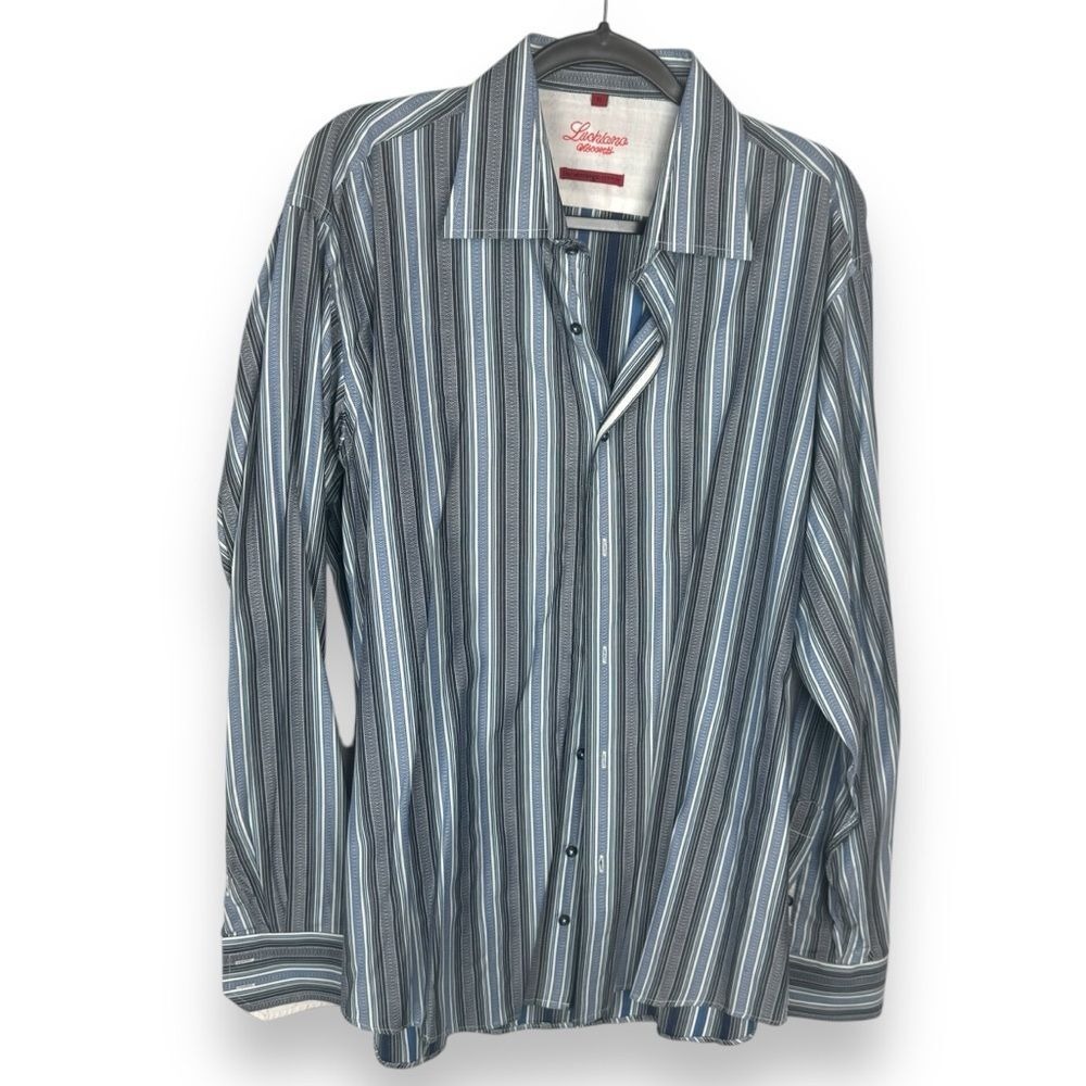Luchiano Visconti Mens Shirt Size XL Striped 100% Mercerized Cotton Quiet Luxury